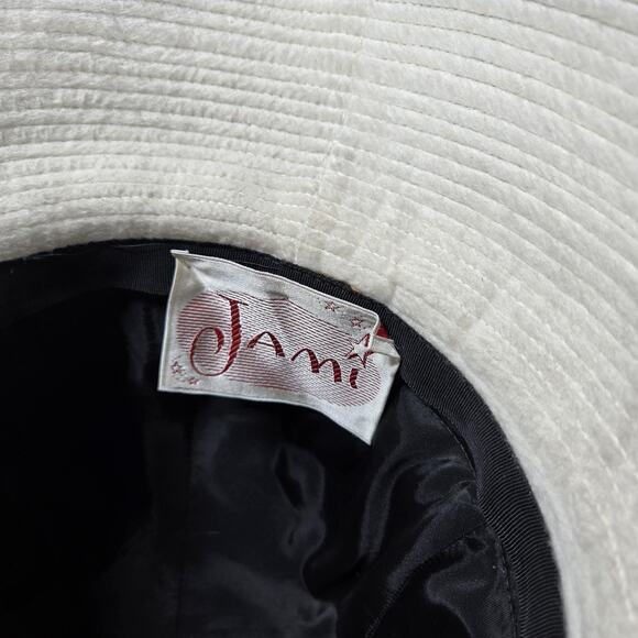 Vintage Jami Hat Wide‎ Brim Fitted Womens Medium Black White Fuzzy 90s Elegant main image 11